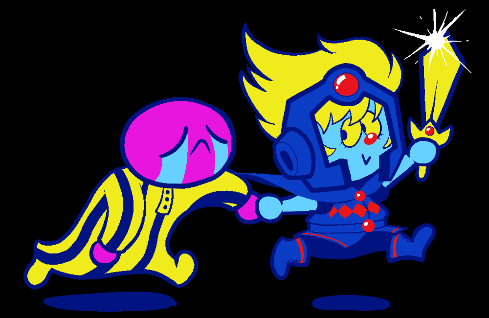 The protagonists from Space Funeral and Franken holding hands